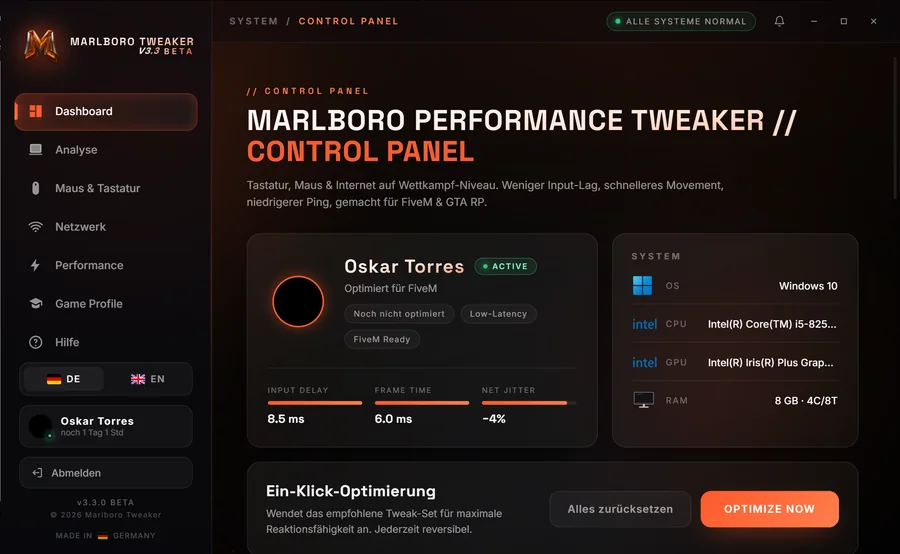 Marlboro Tweaker control panel